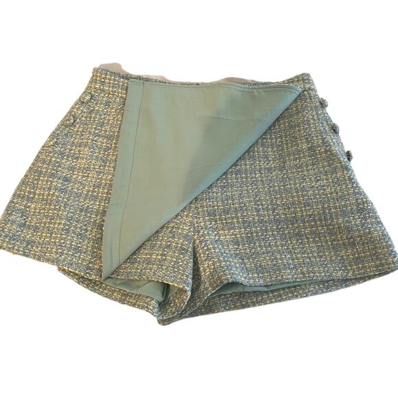 S'Edge Starlet Blue & Green Tweed-like Lined Skirt-Skorts, Pockets Size Med NWT - Picture 3 of 10
